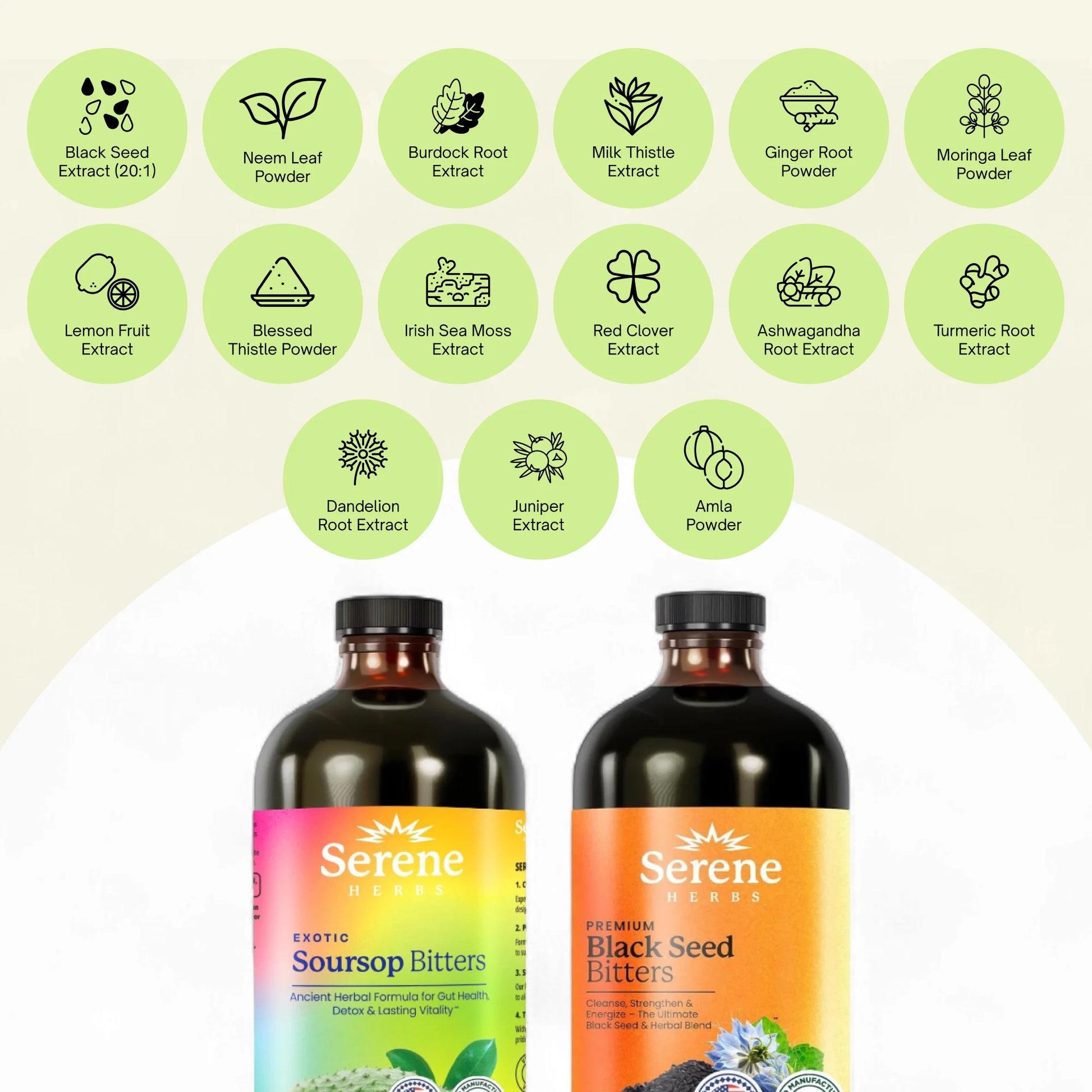 Serene Herbs Soursop Bitters Liquid & Black Seed Bundle – Organic Herbal Guanabana for Digestive Support